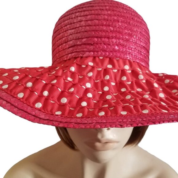 Vintage Betmar Made in Italy Red & White Polka Dot Floppy Woven Summer S… main image 10